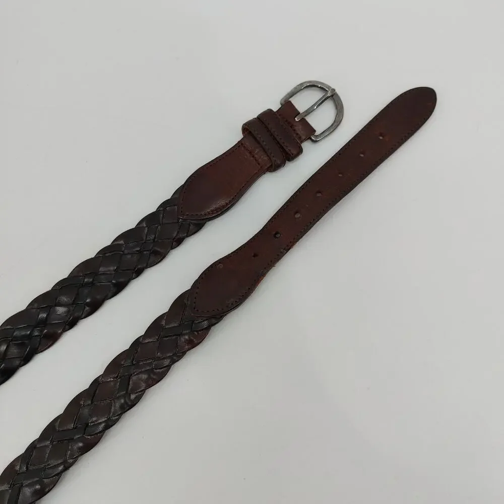 Coach Men's Size 40 Brown Leather Belt Casual Braided Weaved